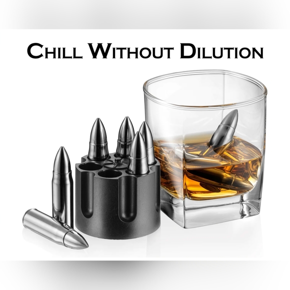 NIB Stainless Steel Bullet Stones Gift Set with Revolver Freezer Base - Picture 3 of 8